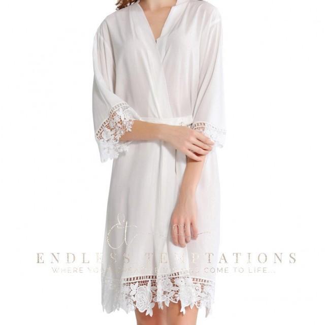 WHITE Cotton Lace Robe; Bride; Bridesmaids, Bridal Robe, Brides Robe