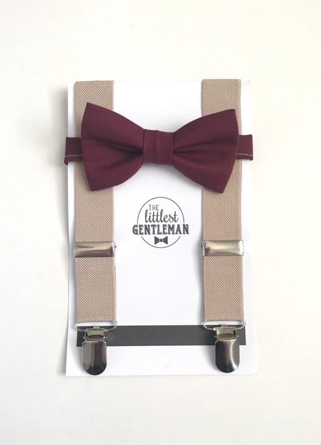 Boys Burgundy Wine Bow Tie And Suspenders Set , Baby Boy Suspenders, Suspenders, Ring Bearer