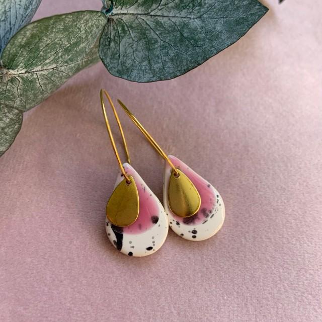 Pre Order, 14 Days To Make And Dispatch, Ceramic Earrings, Clay Earrings, Bright Pink, Dangle