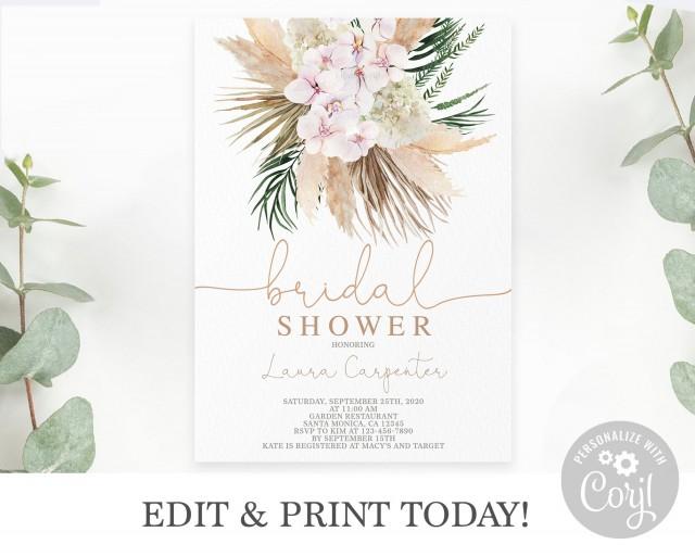 Emma Suite Greenery Bridal Shower Invite Printable Boho Bridal Shower Invitations DIY Instant Download Editable Template