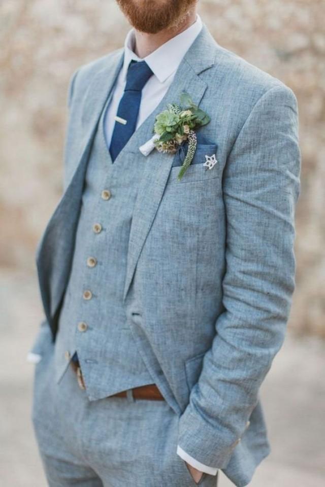 blue three piece suit wedding