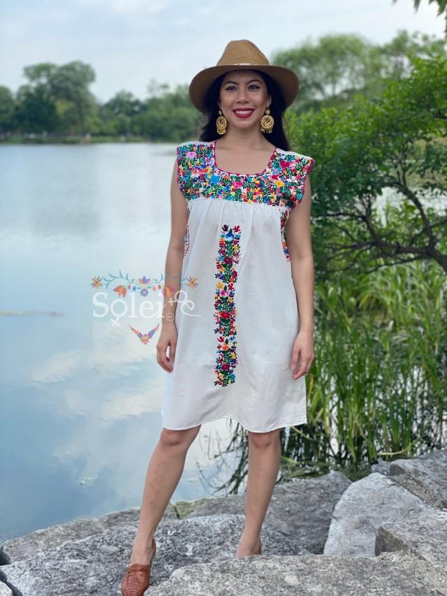 Mexican Floral Dress. Hand Embroidered 