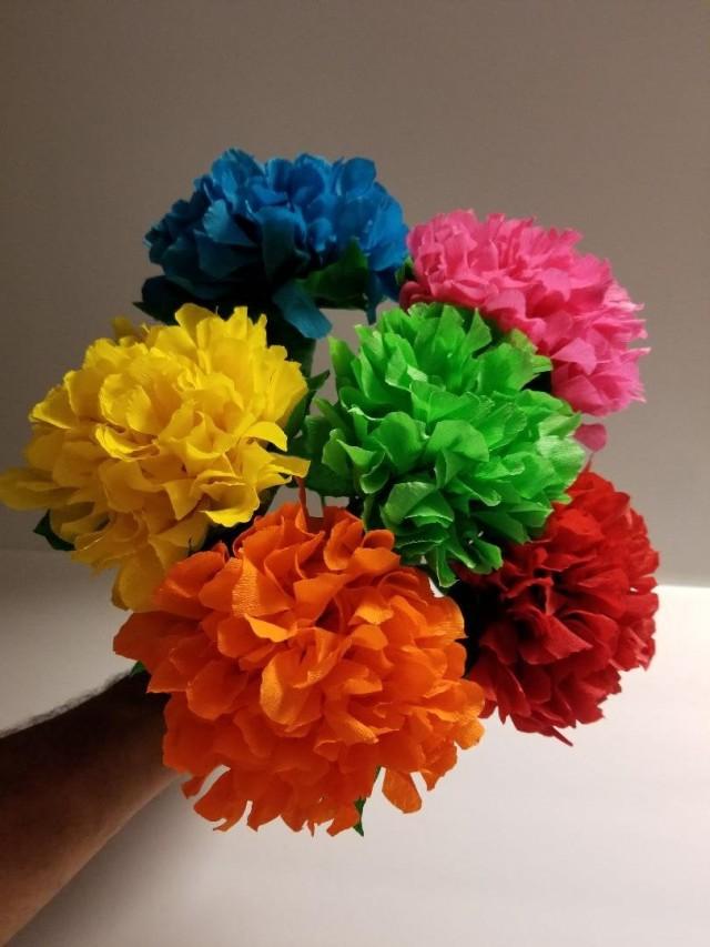 6 Hydrangea Crepe Paper Flowers, Mexican Flowers, Wedding, Party