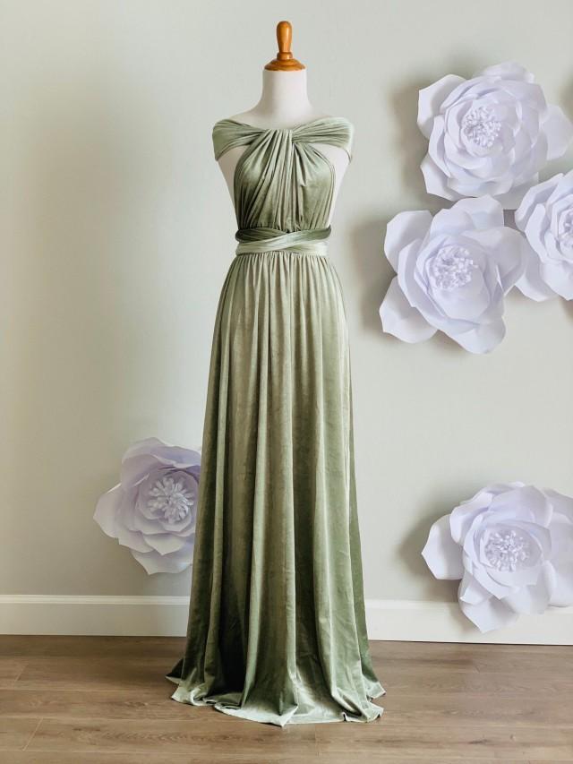 Sage Green Velvet Dress ,Velvet Bridesmaid Dress , Velvet Long Infinity