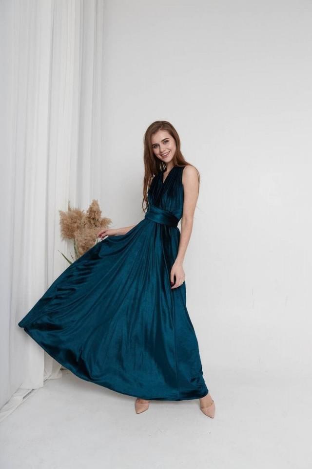 Dark Teal Velvet Dress Infinity Velvet Bridesmaids Dress Convertible