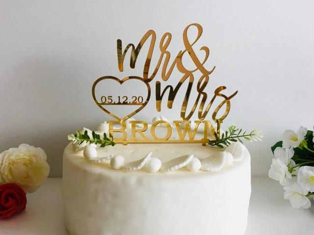 personalized cake topper heart  first names wedding decoration love bride and groom