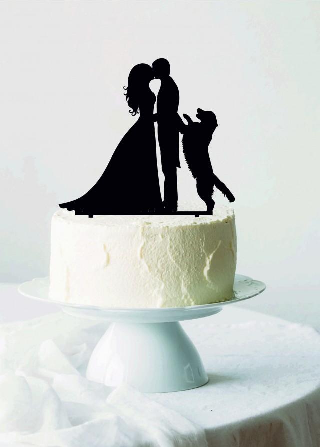 Wedding Cake Topper With Dog, Cake Topper With Golden Retriever, Bride