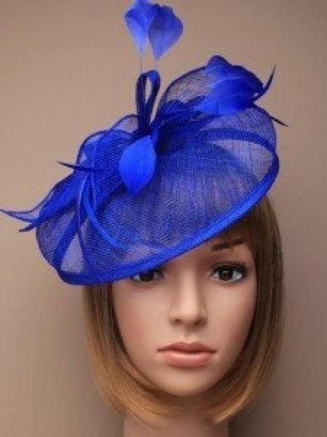 Large Royal Blue Looped Sinamay Hatinator On A Narrow Aliceband Ascot Wedding Kentucky Derby Hat 8288