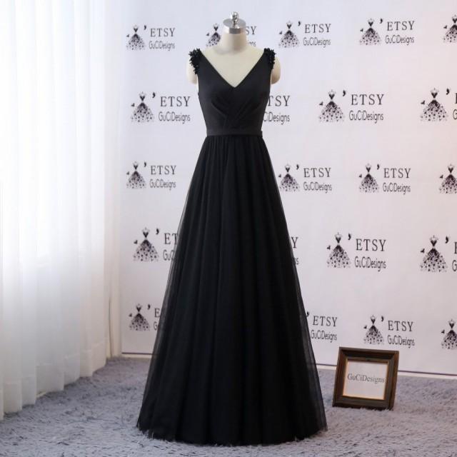 2019 Prom Ball Gown Bridesmaid Dresses Long Black Evening Dresses Vneck Dress Women Formal Gown