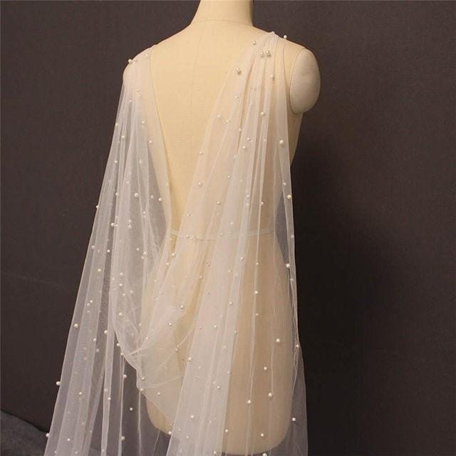 Pearl Modern Cathedral Long Cape Veil, Tulle Wedding Cape,Soft Pearl