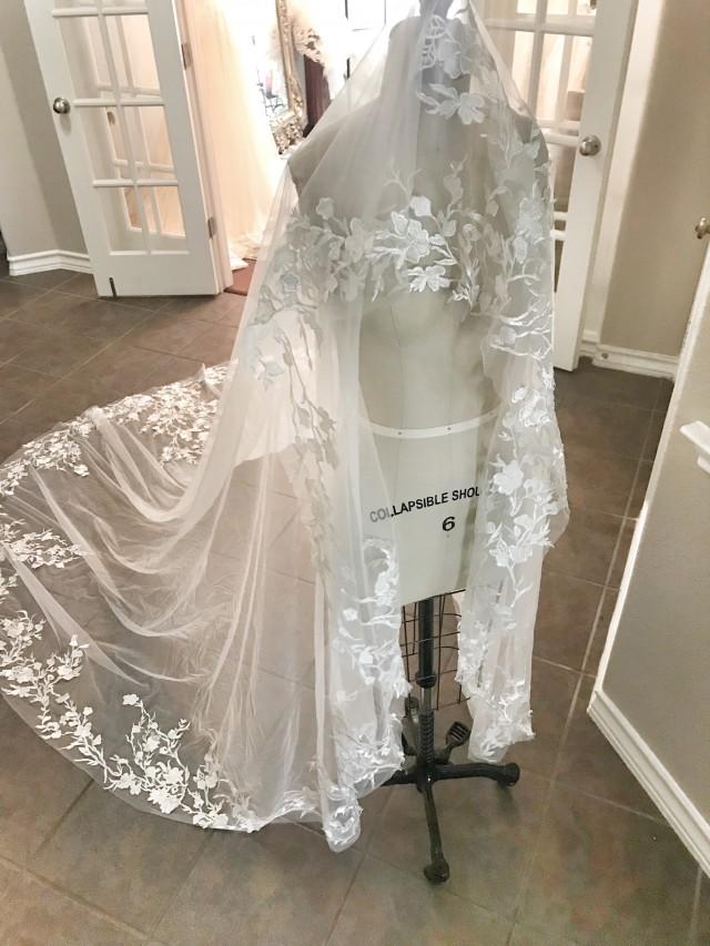 Mantilla /Drop Veil Style Floral Veil, Long Cathedral Veil, Flowers