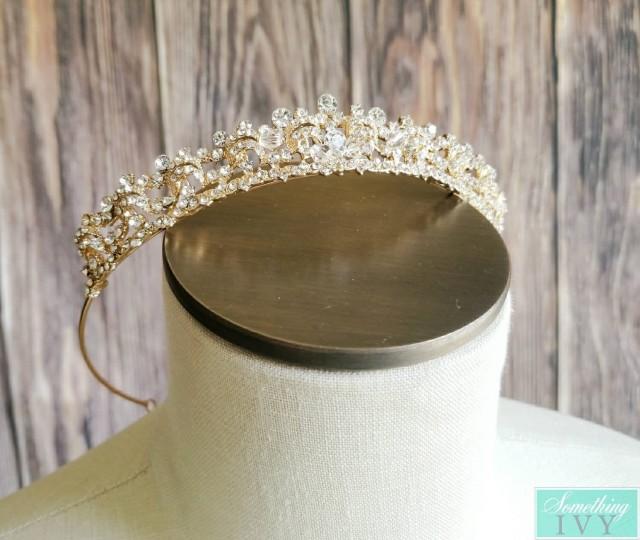Fast Ship 1" Gold Tiara, Gold Crystal Tiara, Gold Headband, Gold