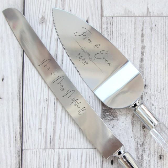 Personalised Engraved Wedding Cake Knife & Server Set Bride Groom