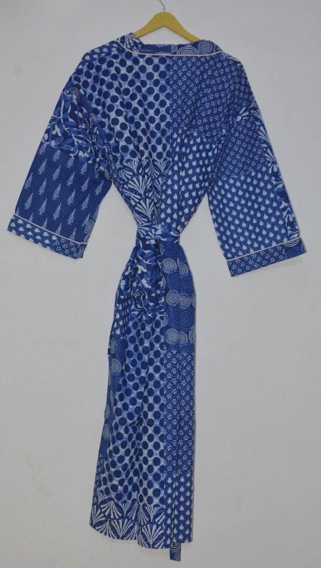 Indian Floral Print Long Cotton Kimono, Indian Handmade Vintage Cover