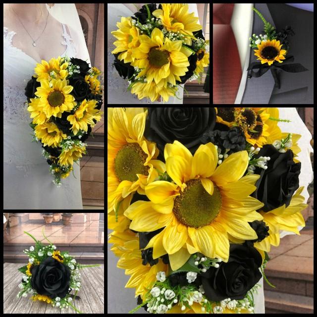 Artificial Sunflower And Black Bridal Bouquets, Black Sunflower Bridal