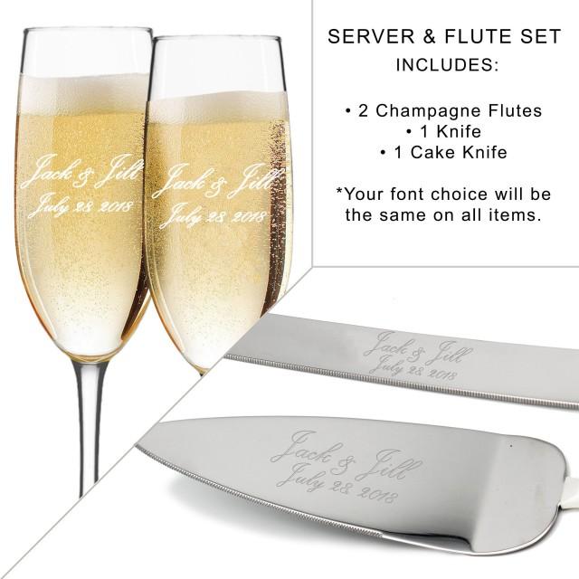 Toasting Flutes And Cake Server Sets, Personalized Wedding Flute And