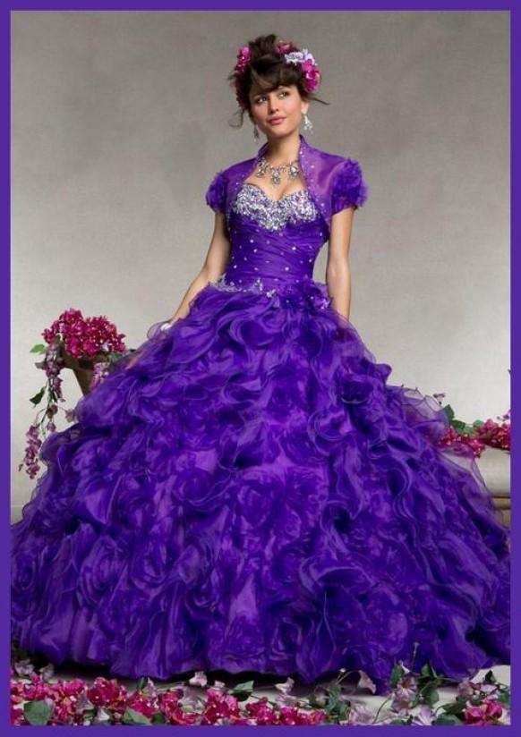 Purple Ruffled Beaded Sweetheart Neck Quinceanera Gown #1981466 - Weddbook