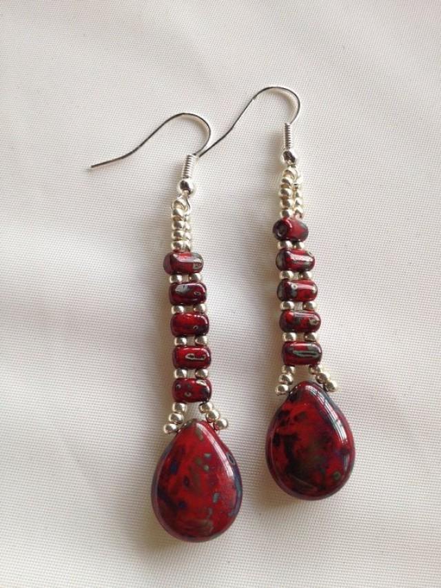 Red Wedding - Picasso Red Beaded Earrings #2037962 - Weddbook