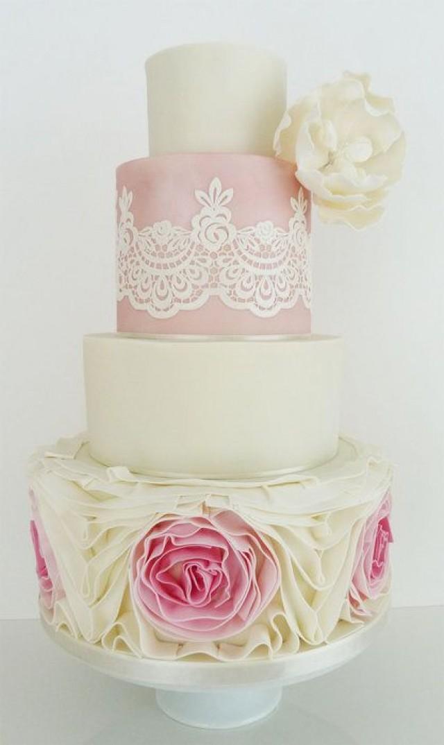 Wedding Cakes - Lacy Pink Ruffle Wedding Cake #2038440 - Weddbook