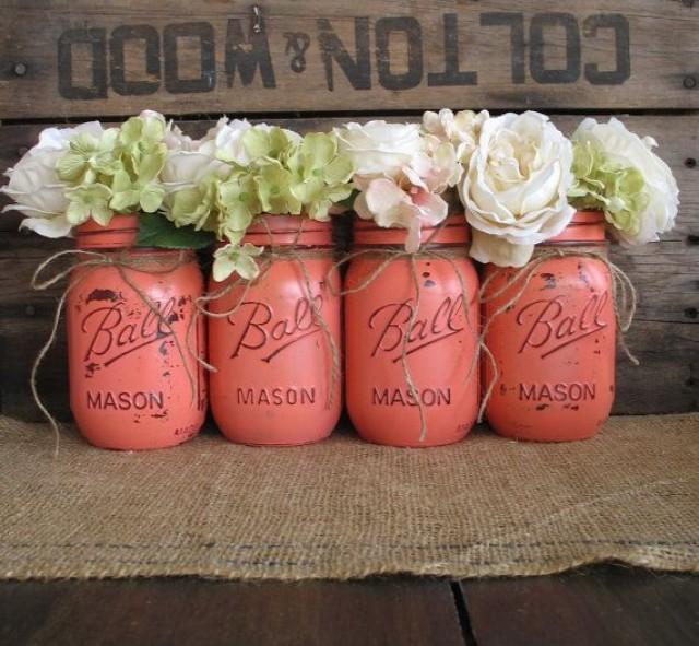 Mason Jars, Ball Jars, Painted Mason Jars, Flower Vases, Rustic Wedding ...