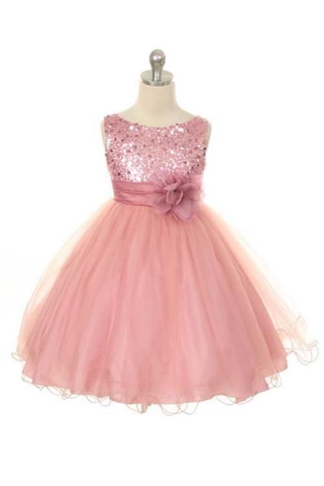 Flower Girl Dress Dusty Rose/Pink Sequin Double Mesh Flower Girl ...