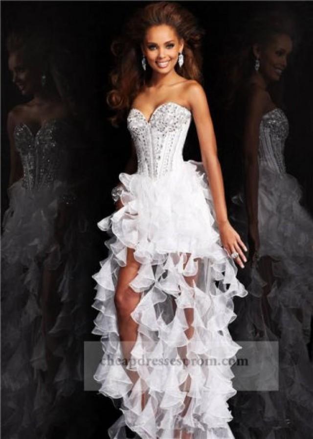 Beaded Corset White High Low Ruffled Prom Dresses #2080627 - Weddbook