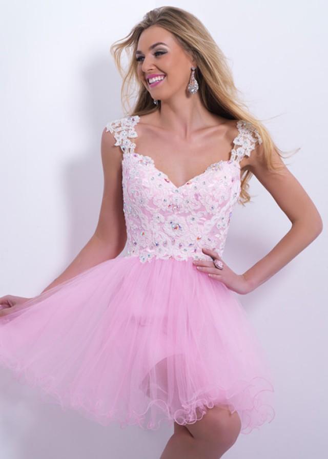 Pink Straps Jeweled Lace Sexy Sheer Back Homecoming Dress #2162263 ...