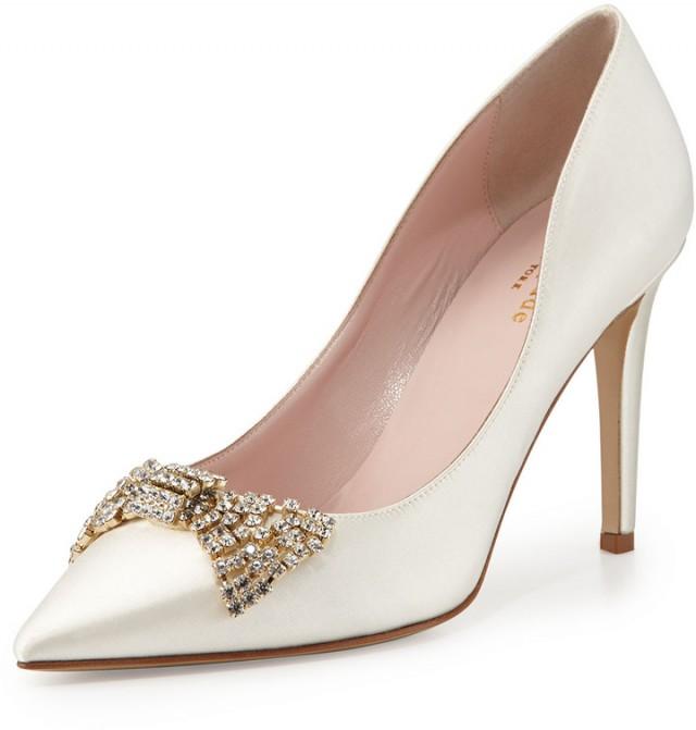 Kate Spade New York Pezz Satin Crystal Bridal Pump, Ivory #2168510 ...