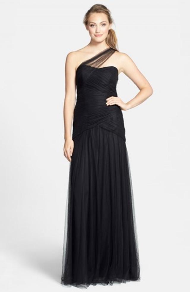 ML Monique Lhuillier Bridesmaids Pleated One-Shoulder Tulle Trumpet ...