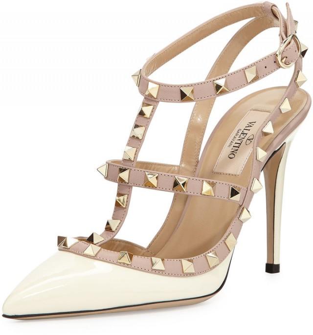 Valentino - Valentino Rockstud Patent Sandal, Ivory #2173259 - Weddbook