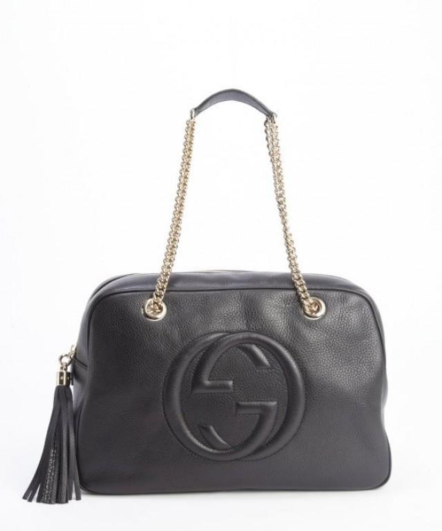 Original GUCCI Black GG Soho Hobo Leather Chain Straps Bag #2176727 ...