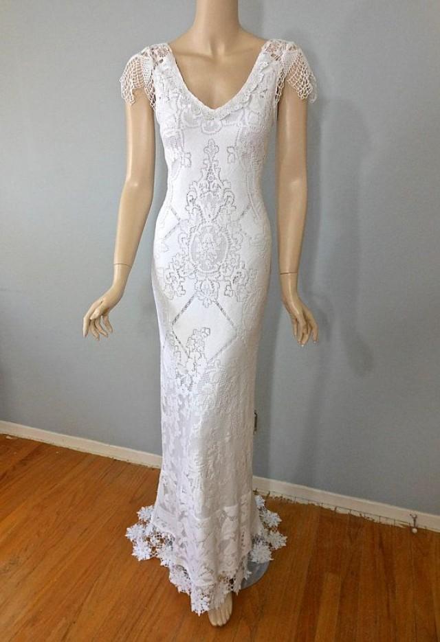 White Crochet Hippie WEDDING DRESS Bohemian Wedding Dress White LACE ...