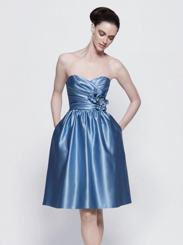 Strapless Satin Knee Length Flower Bridesmaid Dress With Pleated Bodice ...