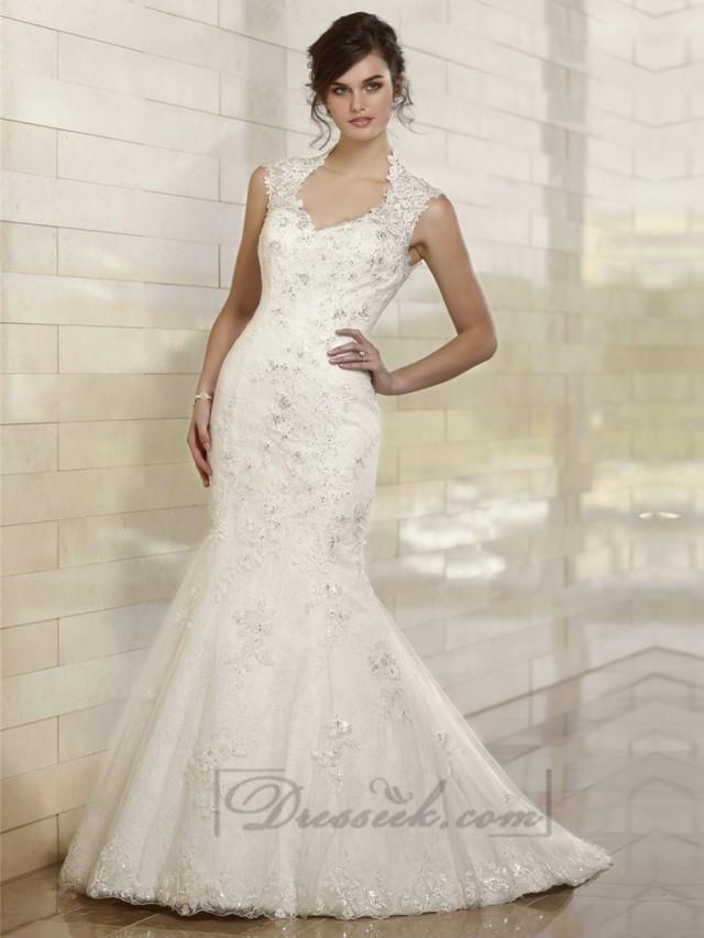 Fit And Flare Queen Anne Neckline Embroidered Wedding Dresses With ...