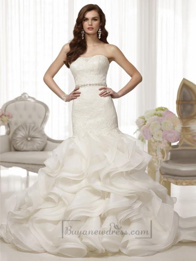 Fabulous Lace Bodice Organza Layeres Skirt Trumpet Wedding Dresses ...