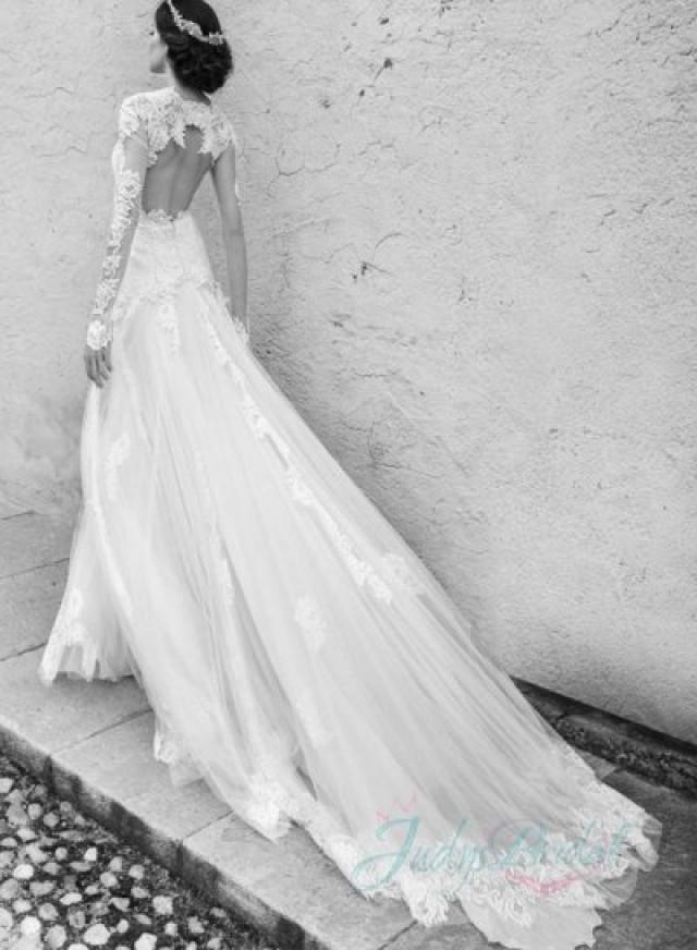 JW15070 Beautiful 2015 Lace Long Sleeves Keyhole Back Bridal Dress ...