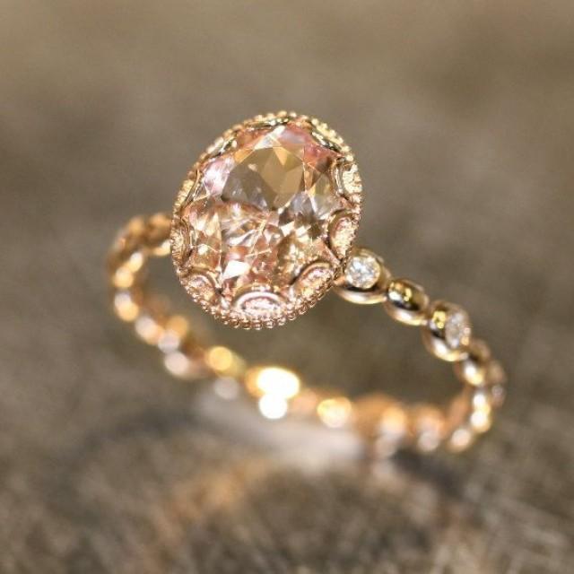 Floral Morganite Engagement Ring In 14k Rose Gold Diamond Pebble Ring ...