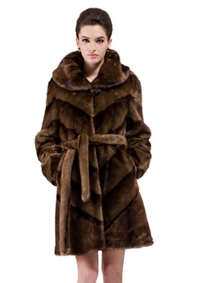Faux Dark Brown Mink Fur With Black Strips Women Middle Coat #2199152 ...