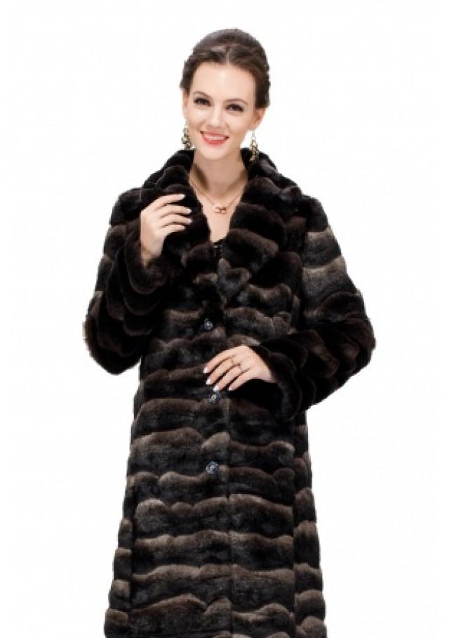 Faux Chinchilla Fur With Sapphire Button Women Full Length Coat ...