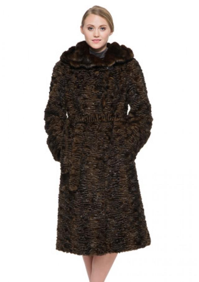 Faux Dark Brown Astrakhan With Mink Fur Hooded Long Women Coat #2205095 ...