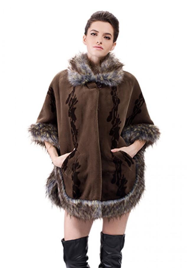 Faux Dark Coffee Rabbit Cashmere With Peacock Cashmere Short Fur Coat ...