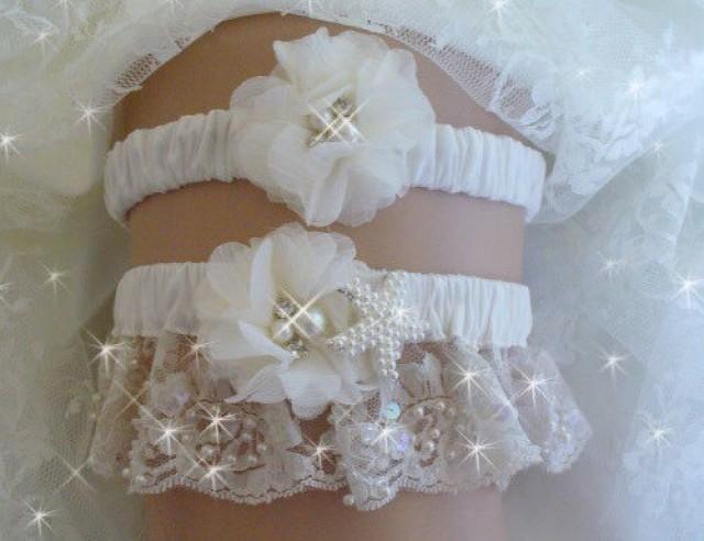 Pearl Starfish Wedding Garter Belts, Beach Garter, Bridal Garter Set ...