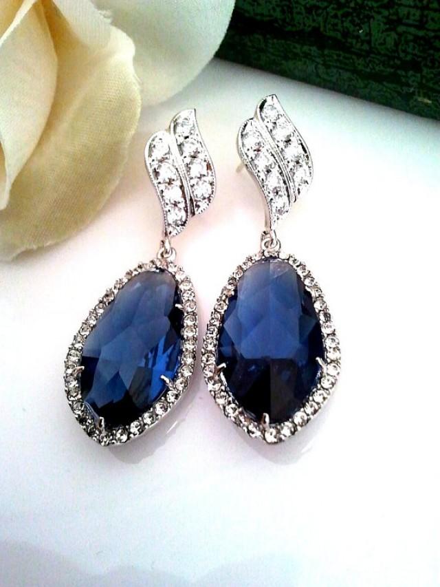 Sapphire Earrings , Blue Wedding Bridal Bridesmaid Jewelry, Navy ...