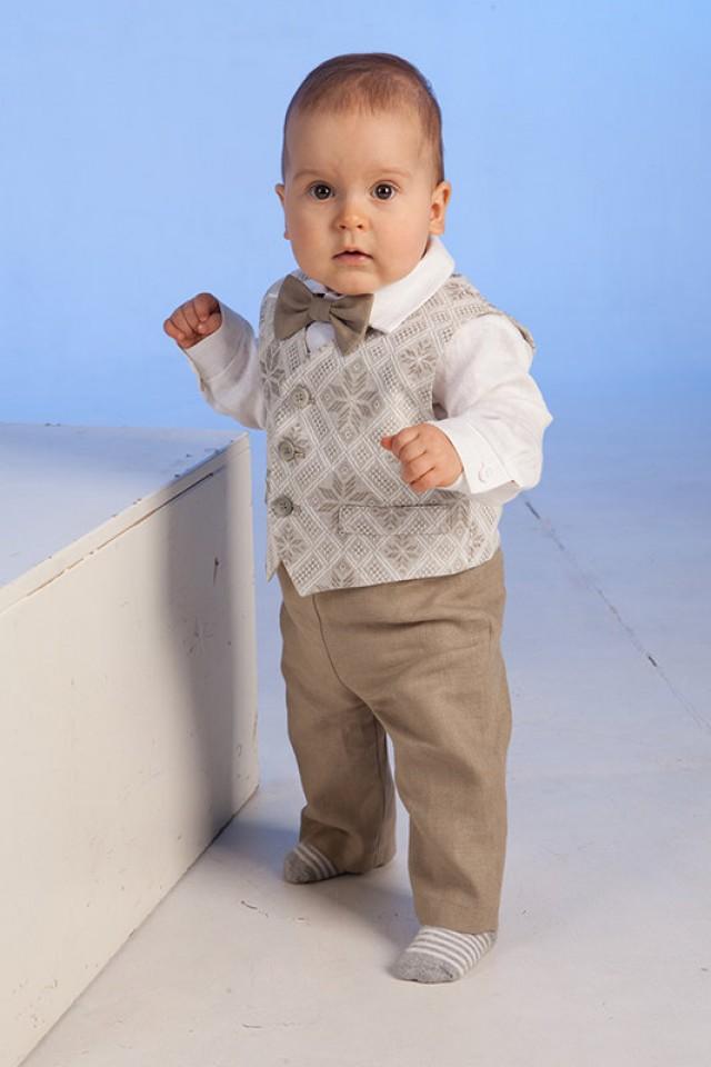 Baby Boy Linen Suit Baptism Outfit Baby Clothes Ring Bearer Kids ...