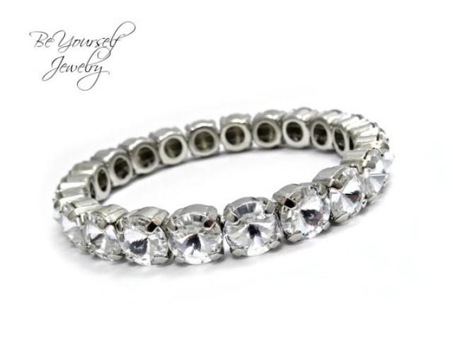 Bridal Bracelet White Crystal Bracelet Swarovski Crystal Rivoli Stretch ...