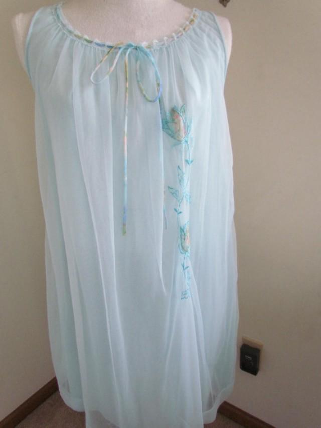 Babydoll Nightgown Blue Nightgowns Miss Elaine Women's Large 1960s ...