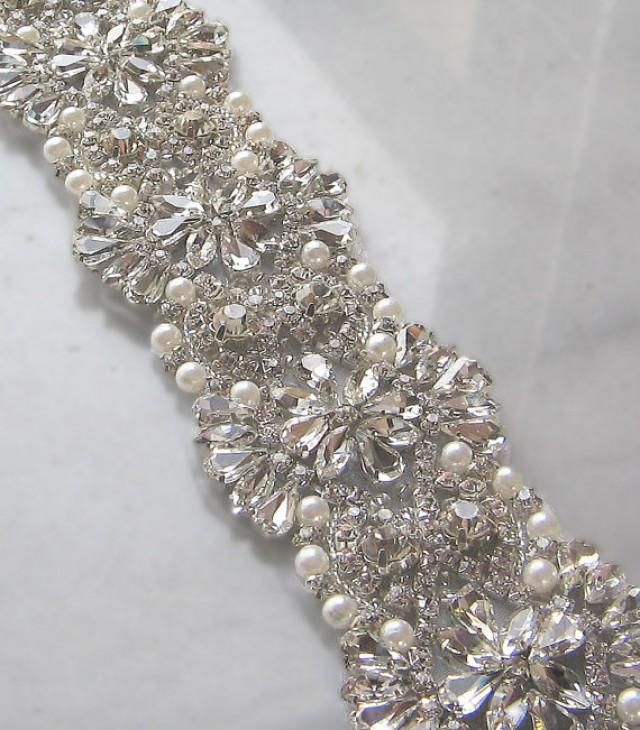 Crystal Rhinestone Trim With Pearls, Beaded Rhinestone Bridal Applique ...