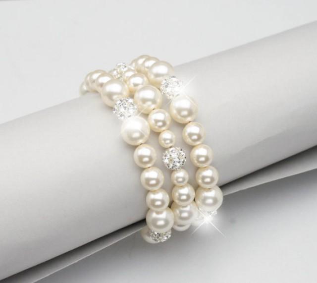 Pearl Bridal Cuff, Pearl And Rhinestone Multi Strand Bracelet, Ivory ...