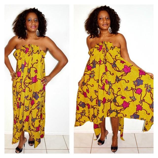 African Dress, Yellow Wedding Dress, Ankara Dress, Strapless Ankara ...