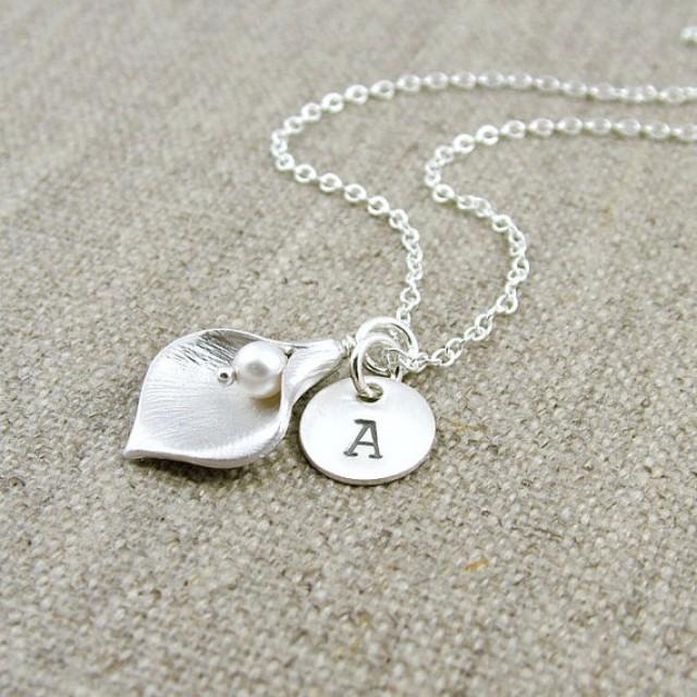Personalized Calla Lily Necklace, Sterling Silver, Custom Initial ...